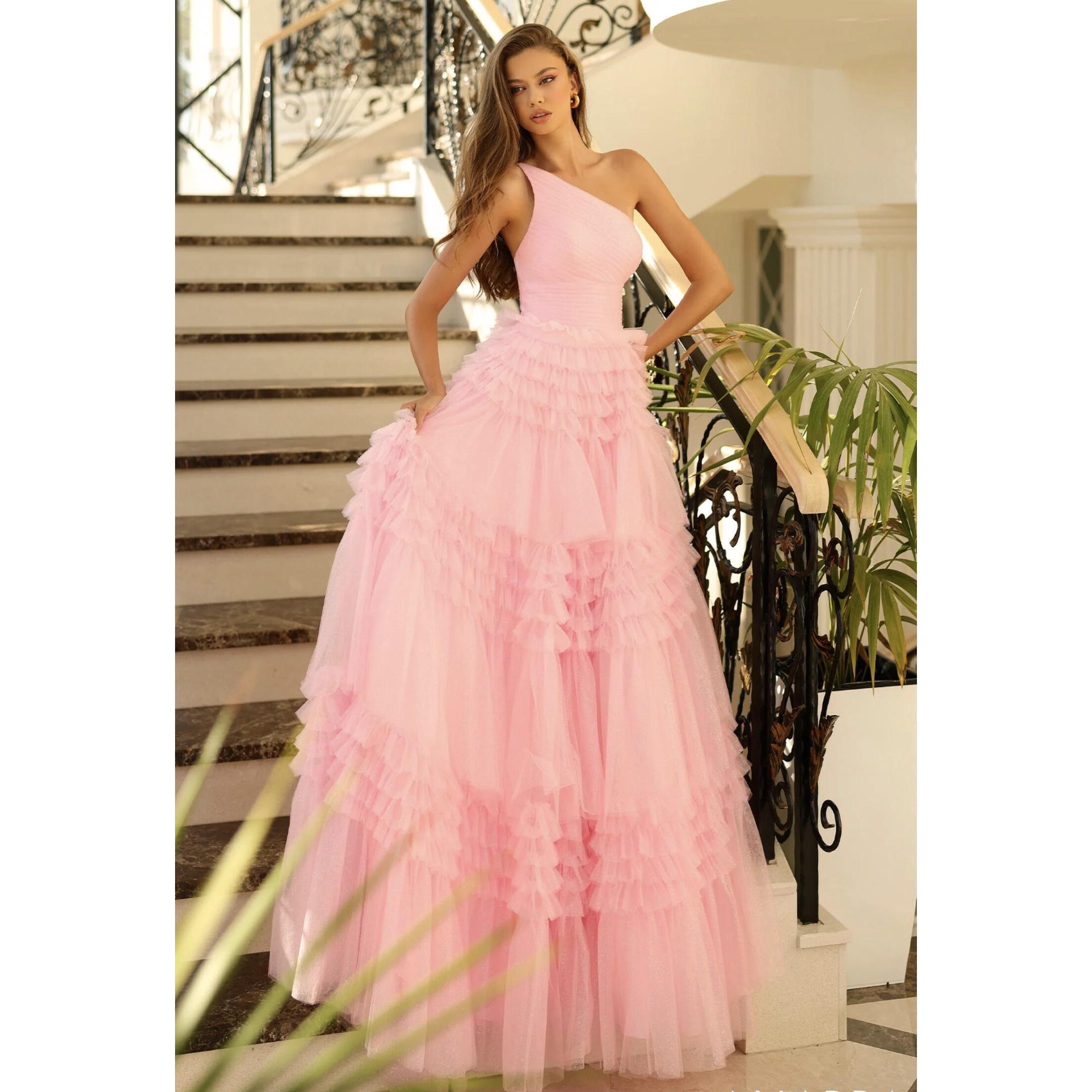 New Amarra One-Shoulder Gown In Light Pink
